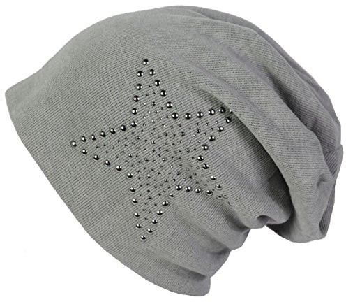 Glamexx24 Beanie Mütze mit Stern Strass Damen Herren Baumwolle Elastisches Weich Dünne Mütze Leichte Atmungsaktiv Longbeanie, Unisex Elastisch Laufmütze für Alle Jahreszeiten