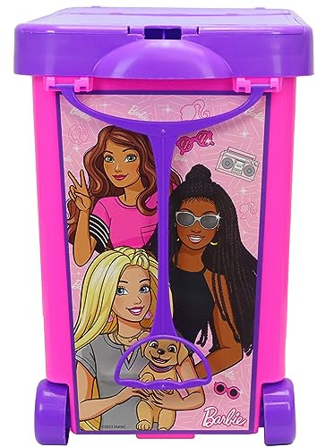 Barbie Store It All! Rolling Storage Bin – Extra-Large Organizer Case with Wheels & Handle for Barbie Dolls, Clothes, Accessories & Playsets – Pink Portable Travel Toy Box