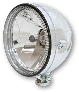 HIGHSIDER 5 3/4 Zoll Hauptscheinwerfer SKYLINE, LED Standlichtring | Verchromtes Metallgehäuse am Motorrad-Hauptscheinwerfer, H4 60/55 W, untere Befestigung, Dichtgummi für feinen Zierstreifen