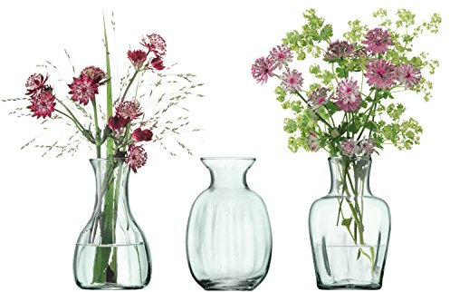 LSA International Mia Mini Vase Trio H 11 cm Recycled/Part Optic | Set of 3 | Recycled Glassware | MZ31, Clear Decorated