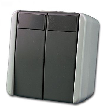 Pulsador doble fontana, gris 250V~/10A, montaje en superficie, IP44