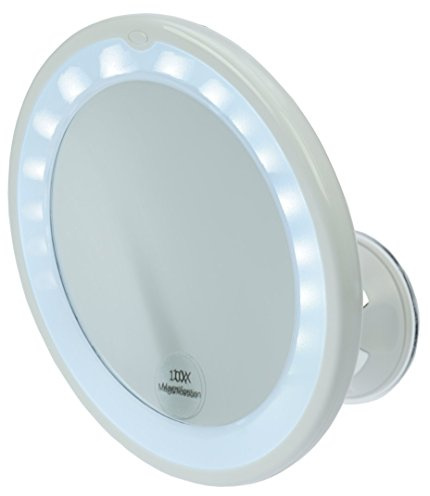 Davartis Fantasia - Espejo cosmético LED con 10 aumentos (17,5 cm de diámetro, Redondo, con Ventosa, acrílico, para casa y de Viaje, diámetro Interior de 13 cm)