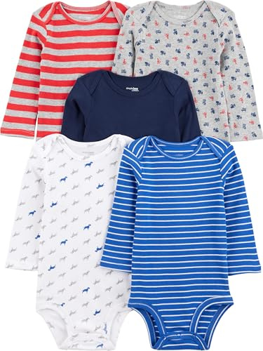 Carter's Baby-flicka body (5-pack), Blå/grå lastbilar/röda ränder, prematur