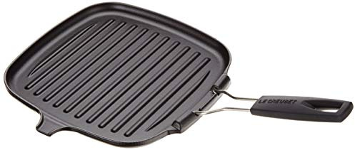 LE CREUSET Gril carré en fonte émaillée avec poignées en silicone, 24 x 24 cm, 2,35 kg, Noir Mat, 20054000000400