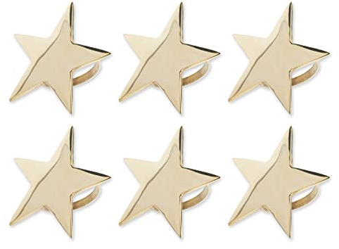 DII Holiday Tabletop Collection Dekoratives Serviettenring-Set, Messing, Gold Sterne, One Size, 6