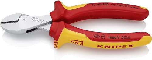 KNIPEX X-Cut Kompakt-Seitenschneider hochübersetzt verchromt isoliert mit Mehrkomponenten-Hüllen, VDE-geprüft 160 mm, 73 06 160