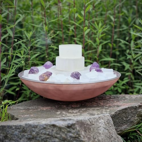Budawi® Selenit Brunnen-Set mit Brunnenschale Lila Ø 40 cm – inkl. Quellstein, Einlage, Amethyst & Selenit Wassersteine – Esoterik Deko für Innen & Meditation
