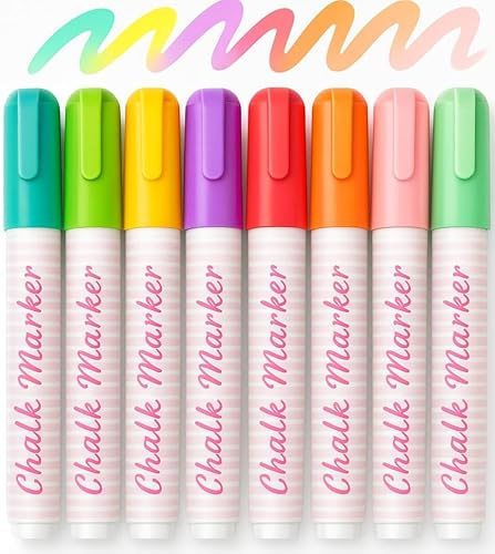 Kids B Crafty Chalk Pens – 8 Pastel Liquid Chalk Markers for Windows & Chalkboards | Erasable Reversible Tip Pens for Signs, Menus, Mirrors & Glass