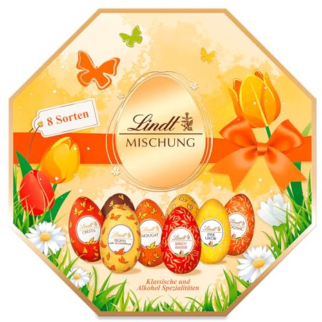 Lindt Schokolade Auslese Eier | 288 g | 2 x Cresta, 2 x Cognac, 2 x Trüffel a la Vanille, 2 x Kirschwasser, 2 x Mousse au Chocolat | Oster Schokolade | Schokoladengeschenk | Ostereier