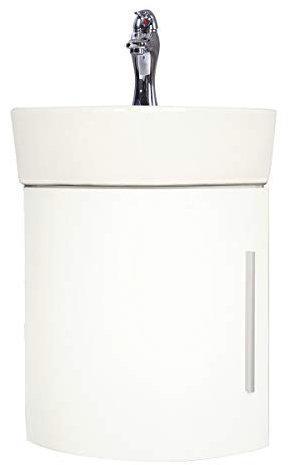 Myrtle Kleiner Eckschrank, Wandmontage, Waschbecken, 41,6 cm, Weiß mit Wasserhahn-Ablauf und Überlauf, platzsparendes Design Renovators Supply Manufacturing