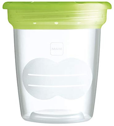 MAM Aufbewahrungsbecher für Muttermilch und Babynahrung, Behälter kompatibel Handmilchpumpe, ideal zur Lagerung in Kühlschrank und Gefriertruhe, 5 Stück