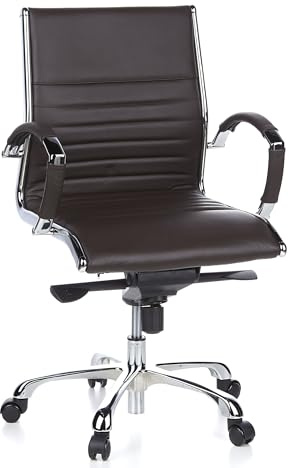hjh OFFICE 660522 Profi Chefsessel Parma 10 Leder Braun/Chrom moderner Bürostuhl, mittelhohe Rückenlehne