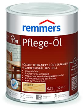 Remmers Pflege-Öl farblos, 0,75 Liter, Holzöl für Holz innen und außen, wasserabweisend, wetterfest, für Gartenmöbel und Holzterrassen geeignet