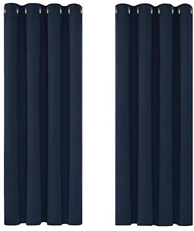 Deconovo Curtains for Living Room Solid Thermal Insulated Curtains Eyelet Blackout Curtains for Bedroom 46 x 54 Inch Navy Blue 1 Pair
