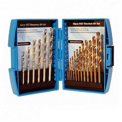 Silverline 633805 Titanium-Coated HSS and Masonry Drill Bit Set 19pce 1 - 9 mm