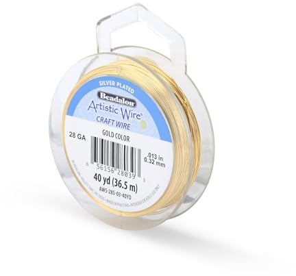 Artistic Wire Silver Plated Tarnish Resistant Colored Copper Craft Wire, Gold, 28 Gauge, 40 yd