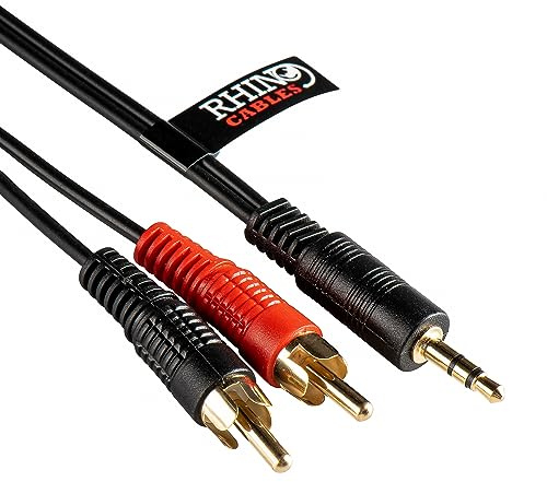 rhinocables 2 Male RCA to 3.5mm Male Plug (50cm, Black) | Gold Flashed Connectors, Molded Connectors, Black, Seamless Audio Transmission, Ideal for Speaker, Hi Fi, TV, Amplifier