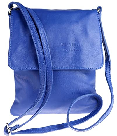 Girly Handbags Sac bandoulière en cuir véritable Vera Pelle pour femme Sac messager Holiday Bleu