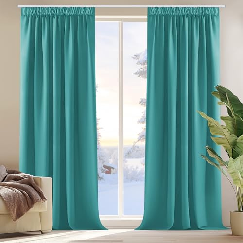 Deconovo Gardinen Vorhang Blickdicht Verdunklungsvorhänge UV-Schutz Türkis | 2er Set, H 245 x B 140 cm, Thermogardine, für Wohnzimmer, Curtains for Bedroom, für gegen Hitze, Gardinen mit Kräuselband
