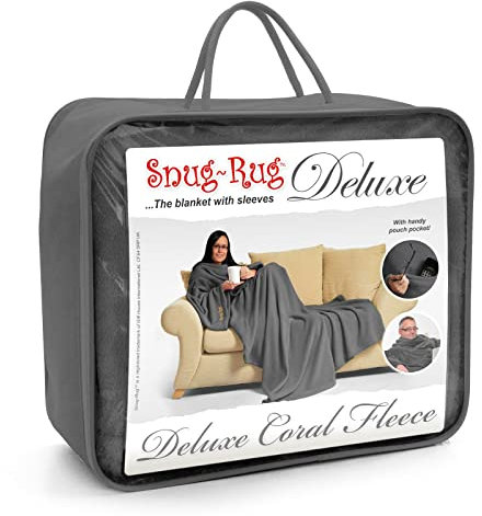 Snug Rug DELUXE Blanket With Sleeves | GENUINE SnugRug Sleeved Blankets | 260gsm Luxury Cosy Super Soft Coral Fleece Soft Fabric Long Oversized Sleeves & Pouch Pocket | Adults Size (Slate Grey)