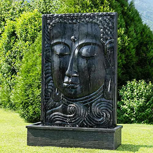 Wanda collection - Grande Fontaine de Jardin Mur d'eau Visage de Bouddha 2m 10 Noir