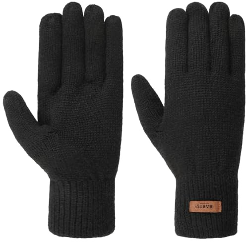 Barts Haakon Lammull Fingerhandskar Herrar - stickade handskar ullhandskar med foder Vinter höst-vinter - L/XL svart