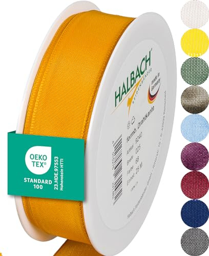 Halbach sidenband premium presentband med trådkant | bredd 25 mm längd 25 m | Öko-Tex 100 certifierat band | Taftband Made in Germany, färg: orange