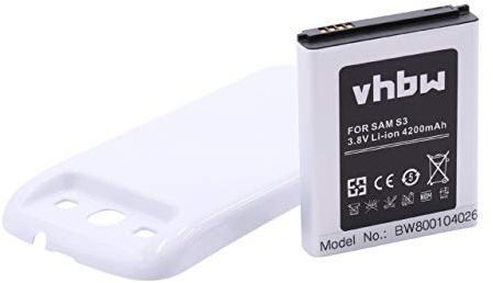 vhbw Akku kompatibel mit Samsung Galaxy S3 GT-I9305 LTE, GT-I9308, GT-I9300 Handy Smartphone Telefon (4200 mAh, 3,7 V, Li-Ion) + Cover