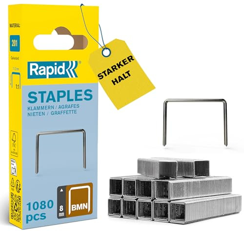 Rapid Tackerklammern Typ BMN, 8mm Klammern, 1.080 Stk., Feindrahtklammern für Bosch, Metabo und Novus Hand- und Elektrotacker