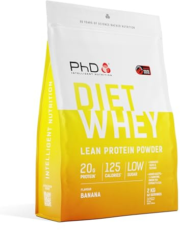 PhD Diet Whey, 2kg, Banane | Proteinreicher Shake, Zuckerarm, CLA, L-Carnitin, Grüntee-Extrakt und Leinsamen, 20g pro Portion