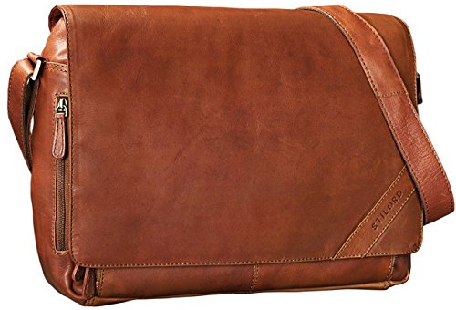 STILORD Nick Umhängetasche Leder Herren Damen Unitasche 15.6 Zoll Laptoptasche Aktentasche Bürotasche Vintage Büffel-Leder Farbe:Cognac - glänzend