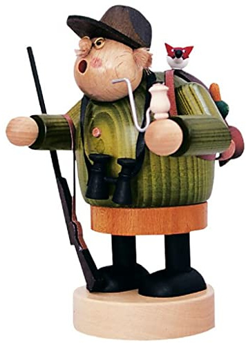 KWO Hunter Smoking Man Figurine, Wood Multi-Colour, 30 x 30 x 19 cm