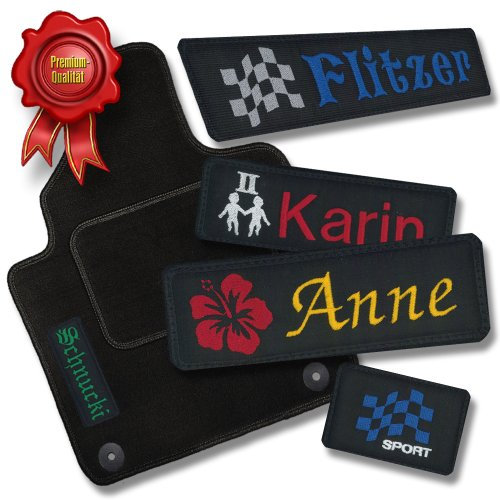 Bär-AfC Auto Fußmatten Premium passend für Dacia Logan/Logan MCV Typ 2 2012-2020, Autoteppiche Velours Schwarz, Rand Kettelung Schwarz, Stick nach Wahl, Set 4-teilig, DA09420