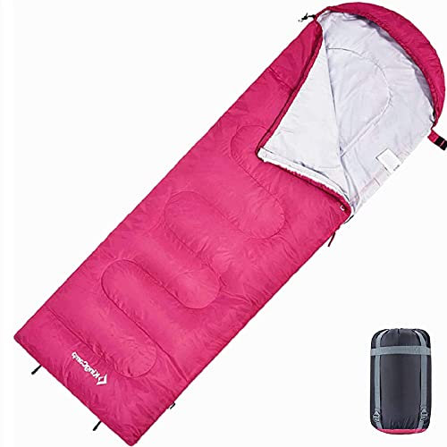 KingCamp Schlafsack Deckenschlafsack Camping Outdoor 3-4 Jahreszeiten für Erwachsene Kinder Ultraleicht Warm Waschbar beim Reisen und Abenteuern, (Rosa L Zip, 220×75cm)