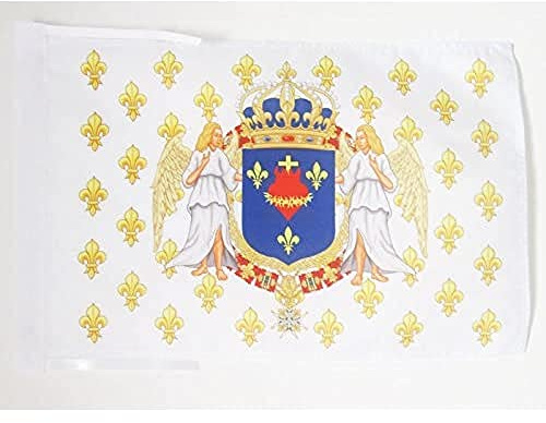 AZ FLAG Drapeau Royaume de France Anges Sacré Cœur 45x30 cm Cordelettes | Usage intérieur et extérieur Drapeau décoratif royaliste français coutures doubles et bords renforcés polyester 100D