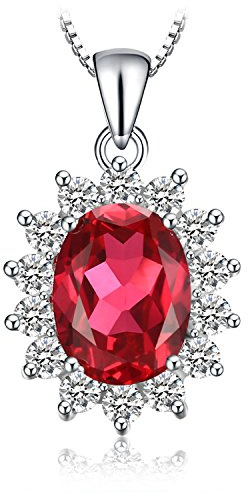 JewelryPalace 3.2ct Collana Donna Kate Middleton Argento 925 con Creato Rubino Rosso, Princess Diana William Collana Ciondolo Pietra Ovale con Catena 45cm, Collane Pendenti Set Gioielli Donna