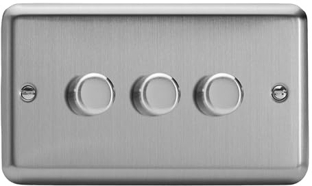 Varilight Triple V-Pro Rotary 2-Way LED Dimmer 3 x 0-120W - Value Matt Chrome With Brushed Steel Knob, JSDP303