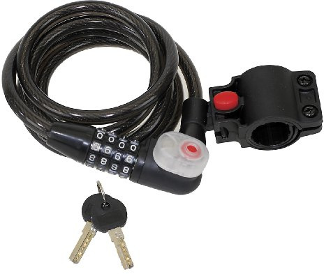 M-Wave LED-Schlüssel- und Spiralkabelschloss, 10x1800 mm, Schwarz