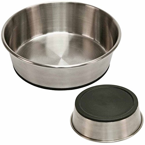 Kerbl Pet Rutschfester Edelstahlnapf | 850 ml, Silber/Schwarz, Ø 17,5 × 5,5 cm, runder Fressnapf aus Edelstahl mit rutschfestem Boden