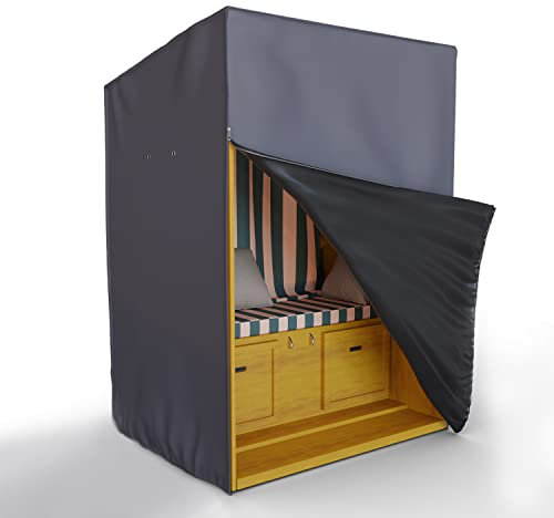 Kronenburg Strandkorb Schutzhülle Winterfest aus 600D Oxford Gewebe 135x105x175/140cm in grau – Abdeckhaube für Strandkorb wasserdicht mit 2 Reißverschlüssen – Strandkorb Abdeckung wetterfest