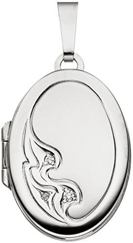 Jobo Damen-Medaillon aus 14 Karat 585 Weißgold mit 3 Diamanten Oval zum Öffnen für 2 Fotos