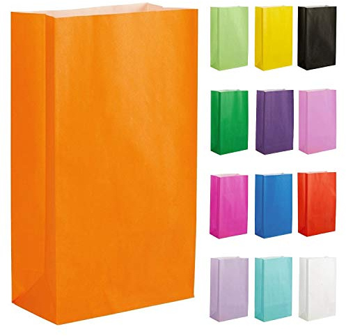 Thepaperbagstore 15 Orange Papier-Partytüten 14 x 24,.5 x 7 cm | Starke, recycelbare Kraftpapier-Partytüten, ideal für Gastgeschenke, Süßigkeiten, Geschenke, Leckereien und besondere Events.