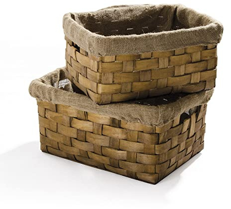 VERDELOOK Set Due ceste portalegna Senza Manici, Grande 61x32 h35 cm Piccolo 50x32 h31 cm, Marrone e Beige