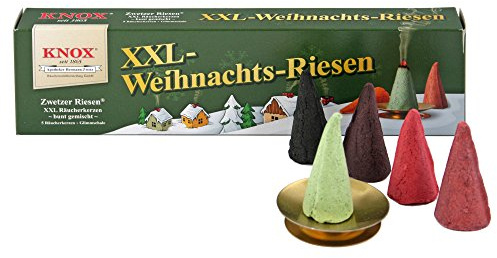 KNOX 69 071598 Xxl - Coni di incenso giganti di Natale, con 1 bicchiere incandescente, 5 pezzi, multicolore, 30 x 30 x 30 cm