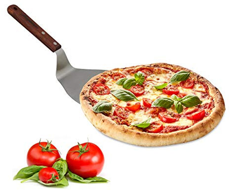 Relaxdays Pala per Pizza, Paletta in Metallo con Manico di Legno, 18,5 x 16,5 cm, per Torte, Pane, da Forno, Antracite, Alluminio, 32x16.5x8 cm