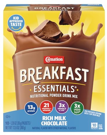 Carnation Breakfast Essentials Powder Drink Mix Rich Milk Chocolate, 10 Count Box of 1.26 Ounce Packets (Pack of 6)