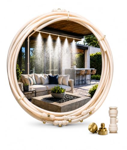 O'FRESH Nebulizzatore Terrazza esterna 15m, Giardino, Ombrelloni, Tende da Sole, Serre. Linea di Nebulizzazione con 12 ugelli in acciaio inox di alta qualità. Climatizzazione esterna