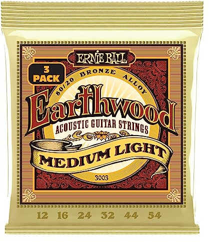 Ernie Ball Earthwood Medium Light 80/20 Bronze Acoustic Guitar Strings 3 Pack - 12-54 Gauge