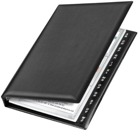 VELOFLEX 4155590 - Visitenkartenringbuch, Visitenkartenbuch, 4-Ring-Mechanik, 16 x 145 x 225 mm, schwarz