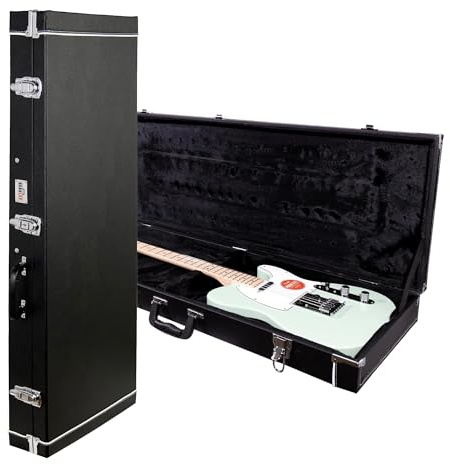 Gearlux Electric Guitar Hard Case for Fender Stratocaster/Telecaster and Standard-Size Guitars with Exterior Lock and Key, Interior Accessory Compartment, and Plush Interior Padding - Black